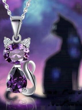 Purple Cat Crystal Pendant Necklace